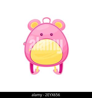 Kids schoolbag isolated vector icon, cute cartoon rucksack with mouse muzzle, funny baby backpack with eyes and ears, student knapsack on white backgr Stock Vector