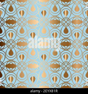 Abstract vector oriental seamless golden pattern. Blue background. Stock Vector