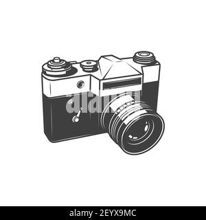 Film reel box or analog photocamera isolated photo shooting equipment  monochrome icon. Vector photographer instrument, photo-camera in black and  white Stock Vector Image & Art - Alamy