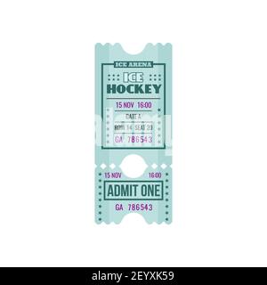 Ice hockey game ticket isolated retro mockup template. Vector vintage ticket on ice rink arena with cutting line. Winter sport championship, admit one Stock Vector