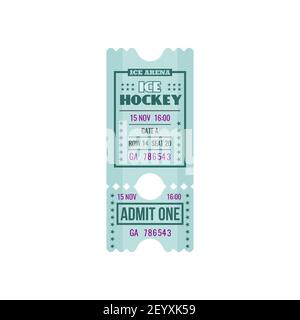 Ice hockey game ticket isolated retro mockup template. Vector vintage ticket on ice rink arena with cutting line. Winter sport championship, admit one Stock Vector