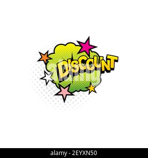 Discount bubble sale tag boom bang label isolated half tone tag. Vector pop-art blush discount, total final sale shopping retail promo. Comic cloud wo Stock Vector