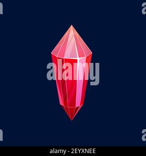 Red gem, magic crystal, rock vector icon. Mineral ruby stalagmite prism, crystalline stone. Gemstone tourmaline, spinel or fire opal, precious or semi Stock Vector