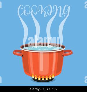 Boiling water in pan. Stock Vector