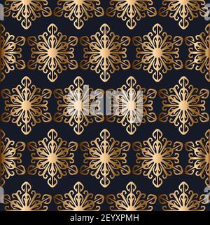 Golden snowflakes seamless vector pattern Abstract background Stock Vector
