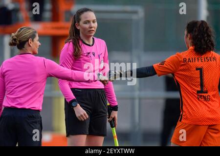 Lugano, Switzerland. 06th Mar, 2021. Lorena Baumann (#22 FC Zuerich) and  Luna Gianotti (#7 FC Lugano) during the Axa Womens Super League match  between FC Lugano and FC Zuerich at Cornaredo Stadium