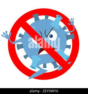 Prohibition coronavirus icon, monster virus banned. Non infected and not illness, ban micro organism. Vector illustration Stock Vector