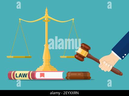 Hand with judge wooden gavel, Stock Vector