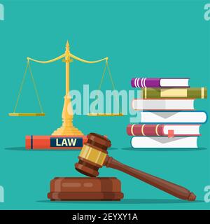 Justice scales and wooden judge gavel. Stock Vector