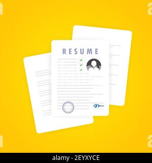 Resume icon set. Searching a job. Selecting staff. Searching professional staff. Analyzing personnel resume. Resume form. Concept of employment. Vecto Stock Vector