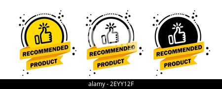 Megaphone with Recommended product speech bubble icon set. Loudspeaker. Label for business, marketing and advertising. Vector on isolated background. Stock Vector
