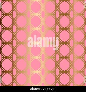 Abstract vector geometric seamless pattern. Ornamental astel pink and golden background Stock Vector