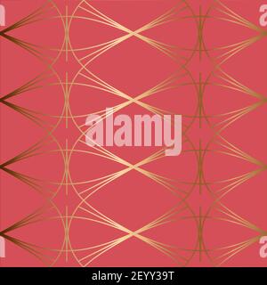 Abstract vector geometric seamless golden pattern. Pink, coral, salmon, peachy background. Stock Vector