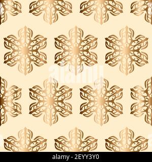 Golden snowflakes seamless vector pattern. Abstract beige, pastel yellow, ivory background Stock Vector