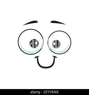 Emoji shy expression isolated kind emoticon. Vector good-tempered or well-natured face expression, funny emoji with big eyes. Easygoing smiley with si Stock Vector