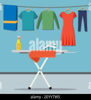 ironing board with laundry service icons Stock Vector