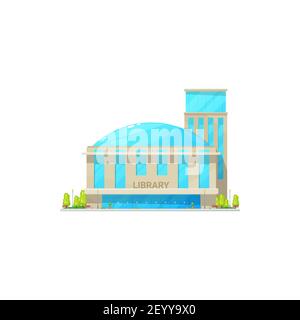 Public library building with dome shape cell isolated city establishment. Vector facades of modern library house architecture, museum of books storage Stock Vector