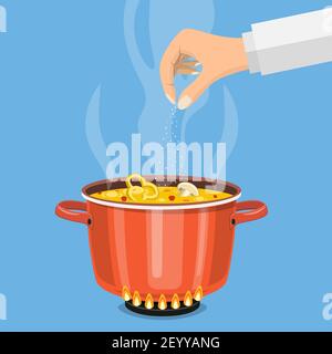 Pan on the fire, a pot of soup, Stock Vector