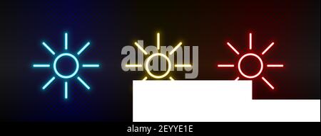 brightness, sun neon icon set. Set of red, blue, yellow neon vector icon Stock Vector