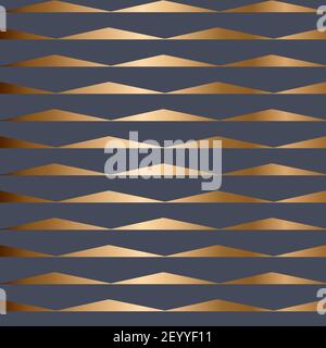 Abstract vector geometric seamless golden pattern with triangles. Blue background. Stock Vector