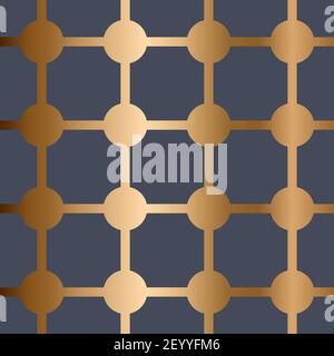 Abstract vector geometric seamless golden pattern with dotes and stripes. Blue background. Stock Vector