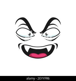 Angry emoticon vampire with fangs teeth and open mouth isolated