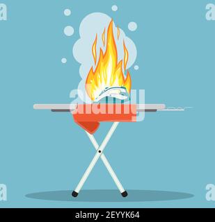 Fire in the house. dangerous situation with iron. Stock Vector