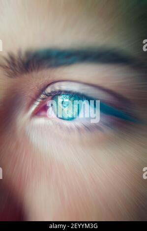woman green eye  with zoom blur effect Stock Photo