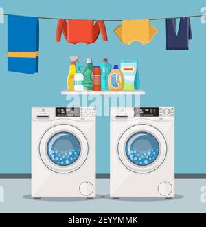wash machine with laundry service icons Stock Vector