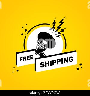 Megaphone with Free shipping speech bubble banner. Loudspeaker. Label for business, marketing and advertising. Vector on isolated background. EPS 10. Stock Vector