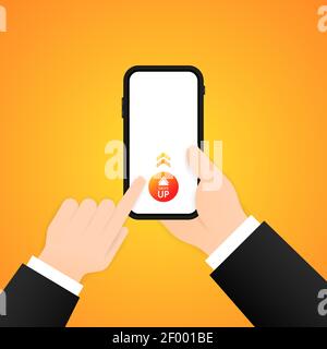 Swipe up to see more on smartphone illustration. Social media blogging concept. Vector on isolated background. EPS 10. Stock Vector