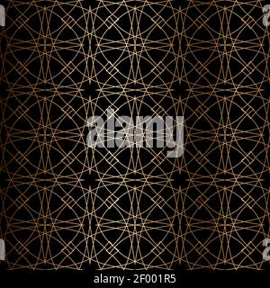 Abstract vector ornamental seamless golden pattern. Black background. Stock Vector