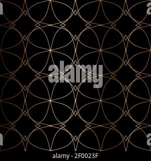 Abstract vector ornamental seamless golden pattern. Black background. Stock Vector
