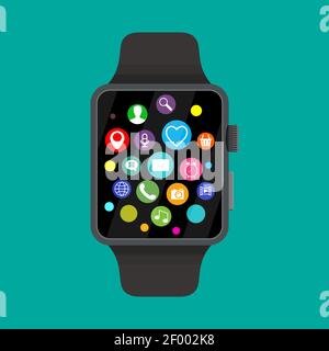 Smart watch with icons, Stock Vector