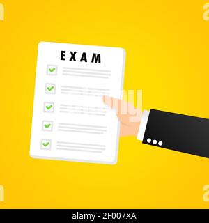Exam paper banner. School examination. Pass the exam. Vector on isolated background. EPS 10. Stock Vector