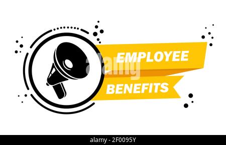 Megaphone with Employe benefits speech bubble banner. Loudspeaker. Label for business, marketing and advertising. Vector on isolated background. EPS 1 Stock Vector