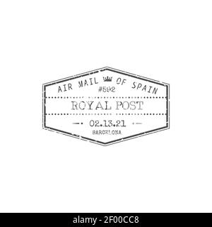 Air mail of Spain, royal post isolated Barcelona stamp. Vector airmail delivery grunge icon, spanish postmark. Postal correspondence transportation, r Stock Vector