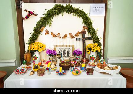 Day of the dead altar specifically to honour children This is an altar from Yucatan, Mexico where dia de muertos is called Hanal Pixan. Stock Photo
