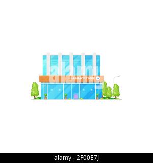 Pharmacy store exterior design isolated drugs store. Vector modern glass building with pharmaceutical medications, facade exterior of drugstore. Store Stock Vector