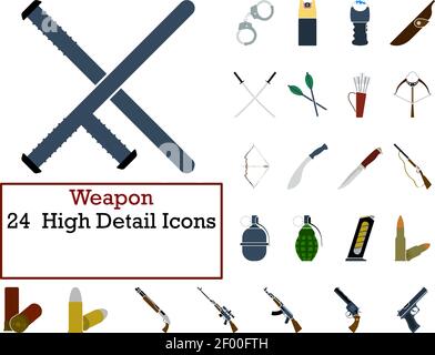 Weapon Icon Set. Flat Design. Fully editable vector illustration. Text expanded. Stock Vector