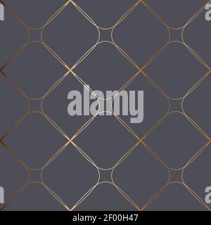 Abstract vector geometric seamless golden pattern. Blue turquoise background. Stock Vector