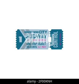 Passenger ticket on tube or subway isolated entry. Vector blue paper with control pass, cardboard coupon on tram. Railroad single ticket template, met Stock Vector