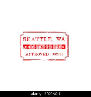 Seattle approved stamp seal isolated grunge sign of approval. Vector accepted or control mark with date, access permit. Allowed or ratified, accredite Stock Vector