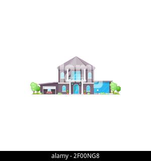 Contemporary new home with garage and balcony isolated realistic building. Vector external view of town house, modern country cottage or villa, townho Stock Vector
