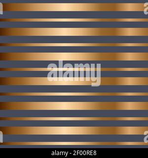 Abstract vector geometric seamless golden pattern with horizontal stripes. Blue background. Stock Vector