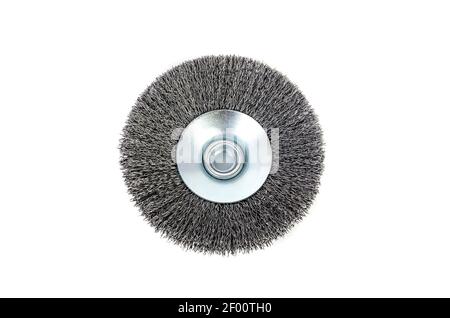 Grinding disc, angle grinder polishing steel wire brush isolated on white background. Stock Photo