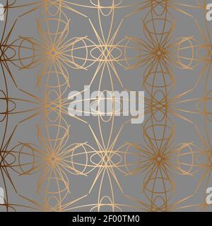 Abstract vector ornamental seamless golden pattern. Gray background. Stock Vector