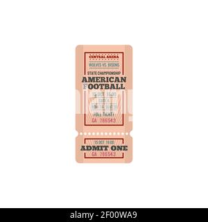 American football game retro ticket isolated vector icon. Competition event vintage invitation or access card template. Wolves vs Bisons championship Stock Vector