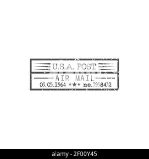 USA post air mail isolated retro stamp with date. Vector airmail delivery grunge icon, retro postmark. American postal correspondence transportation, Stock Vector