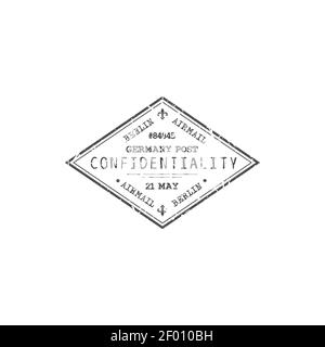 Confidentiality Berlin airmail postmark isolated rhombus stamp. Vector monochrome German postmark with date and parcel number. International air mail, Stock Vector